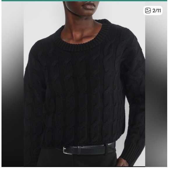 Aritzia Babaton Glory Merino Wool Cable Knit Cropped Sweater Black Size Medium - Picture 2 of 9